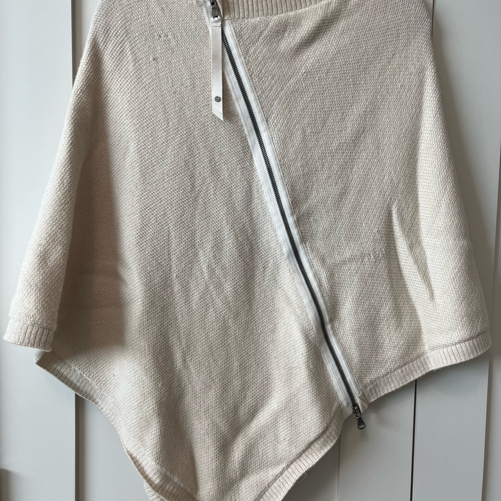 Lululemon Cream Asymmetrical Zip Knit Poncho Sweater - Picture 4 of 14